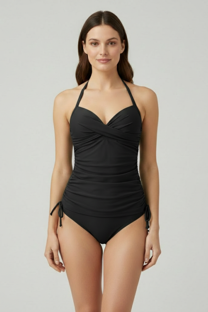 Damen Tankini-Badeanzug Gerafft V-Ausschnitt