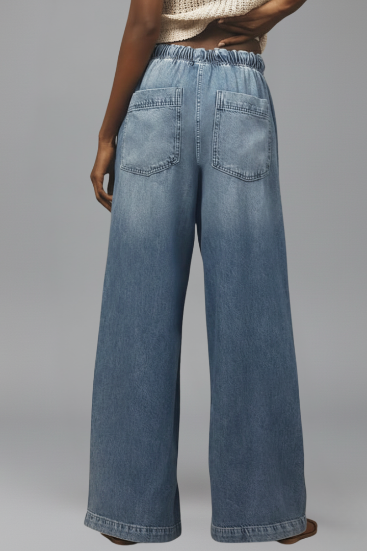 Damen Wide-Leg Jeans Denim mit Kordelzug Relaxed Fit