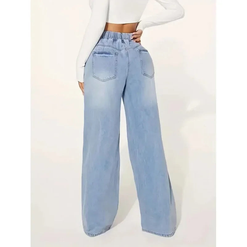 Damen High Waist Baggy Jeans Komfort Stil