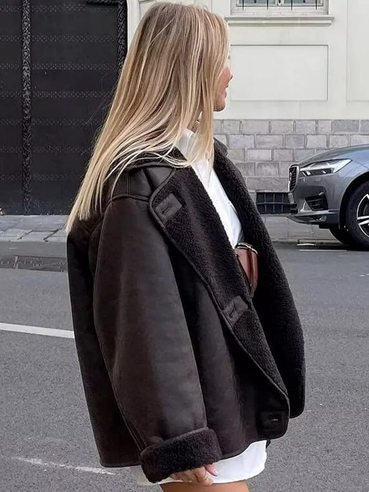 Damen Lederwinterjacke Locker Geschnitten