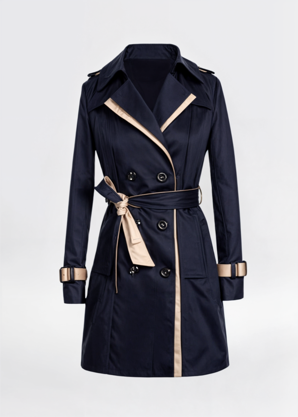 Damen Wintertrenchcoat Wasserfest Knopfleiste Lang