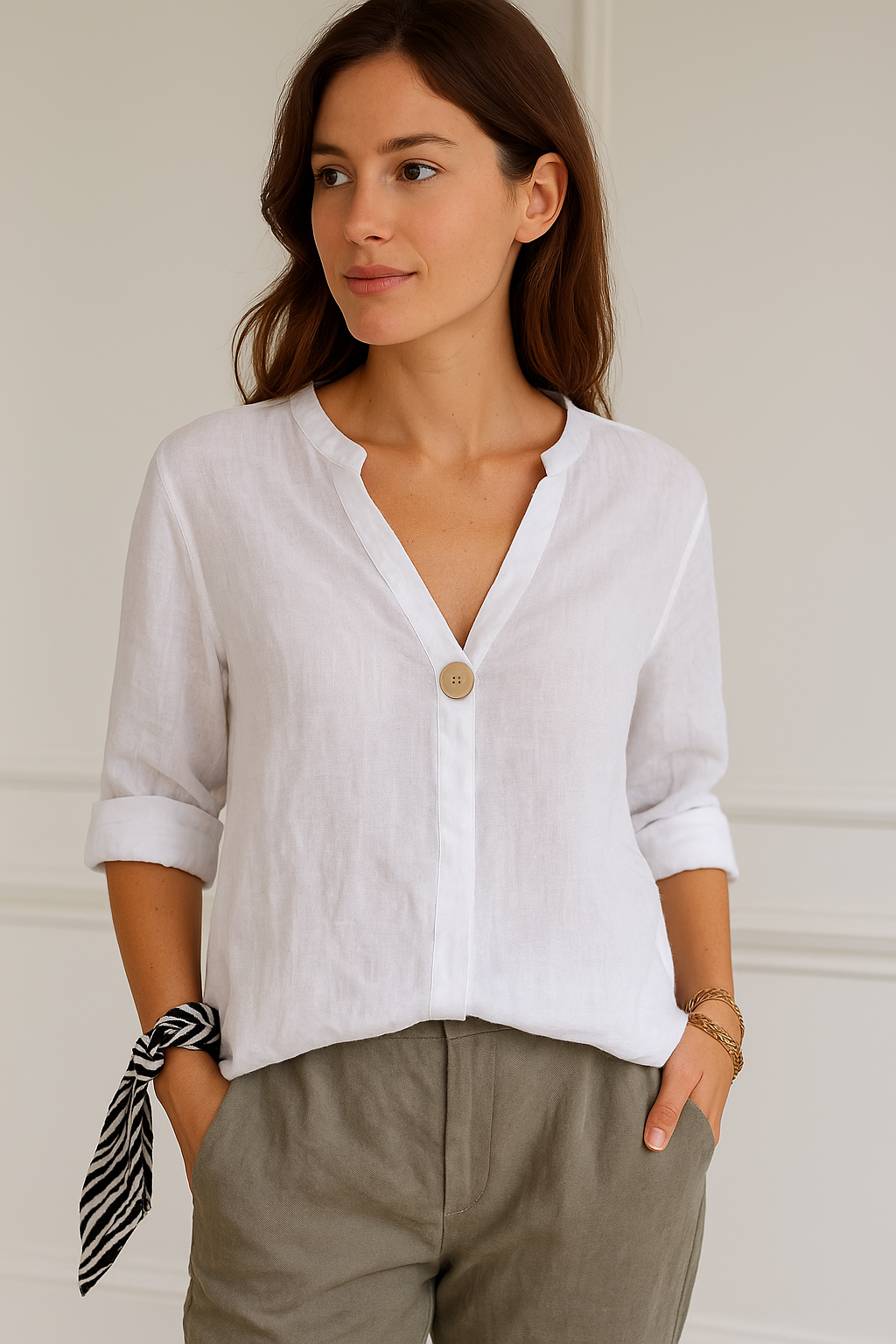 Damen Bluse V-AusschnittLocker Sitzend
