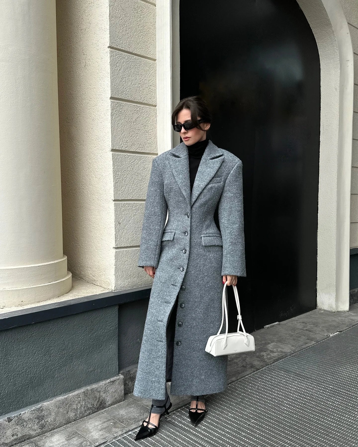Damen Wintermantel Wolle Knopfleiste Lang