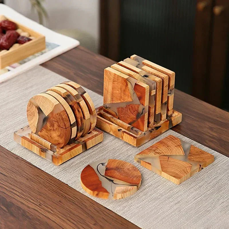 Holz Untersetzer Set Japanisch Harz Dekor