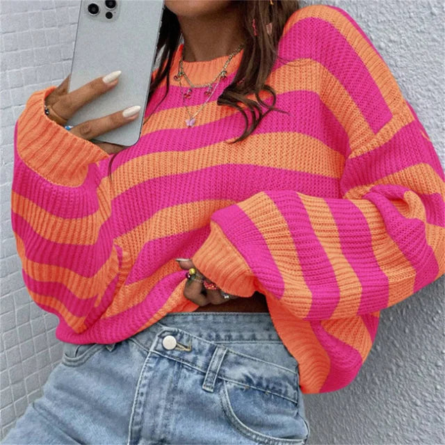 Damen Herbstpullover Gestreift Perfekter Schnitt