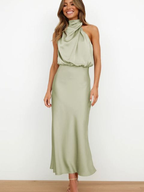 Norvielle Damen Abendkleid Halterneck Elegant