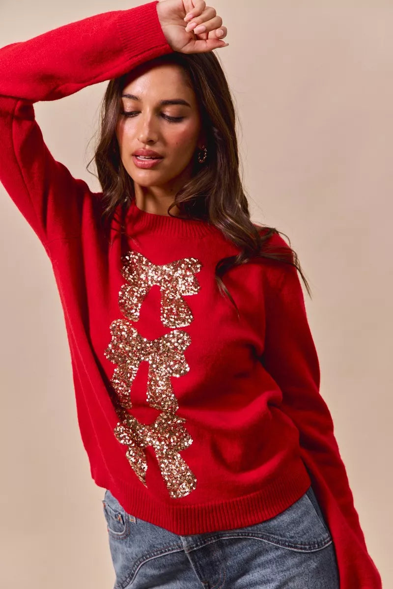 Weihnachtspullover Damen Rot Glitzernd Pailletten