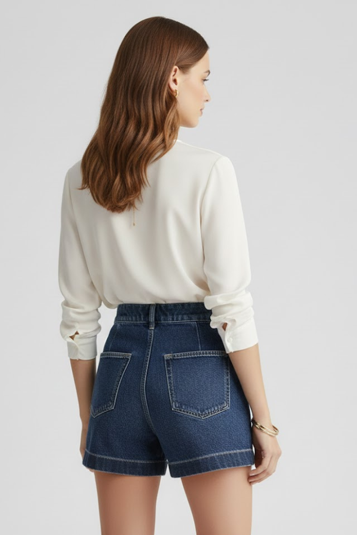 Damen Highwaist Shorts Umschlag-Saum Bequem