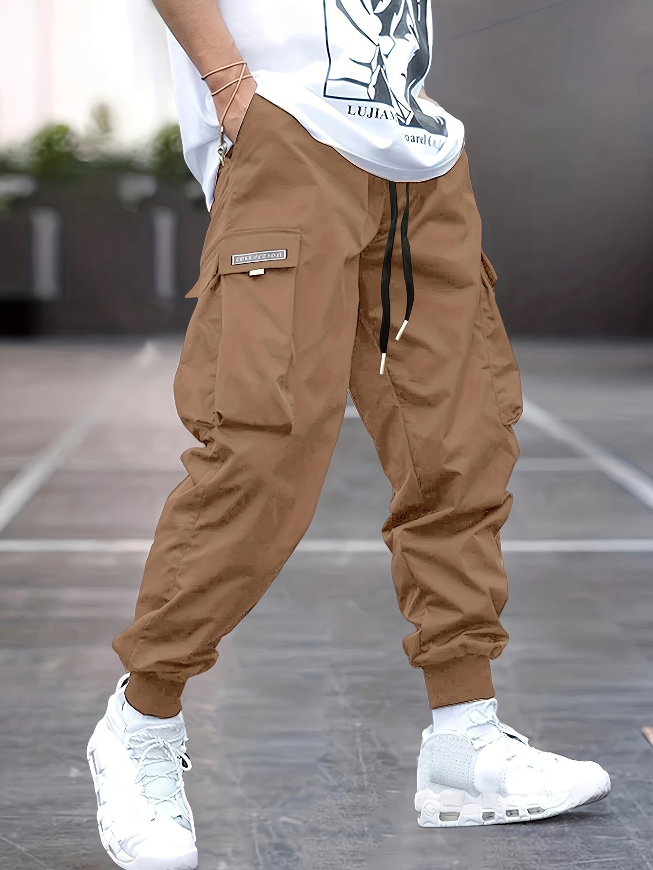 Herren Cargo-Hosen Baumwolle Beige