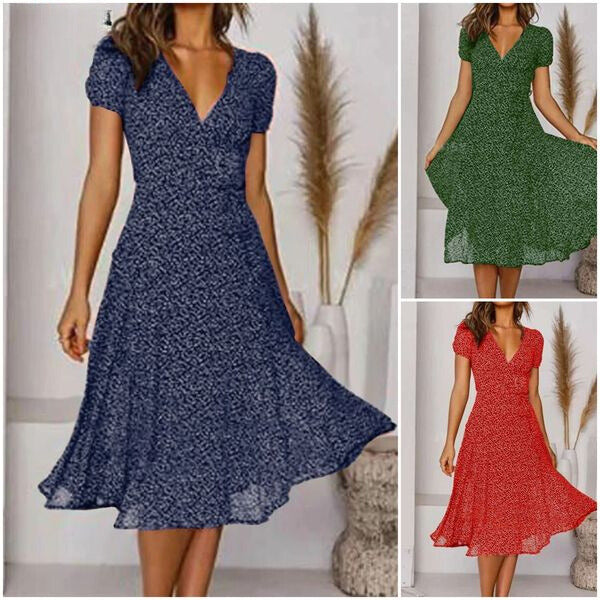 Damen A-Linie Kleid V-Ausschnitt Fließend