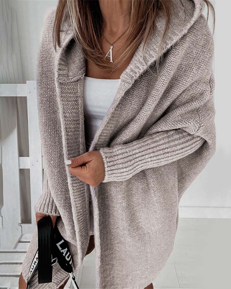 Norvielle Damen Strickjacke Fledermauskapuze Einfarbig