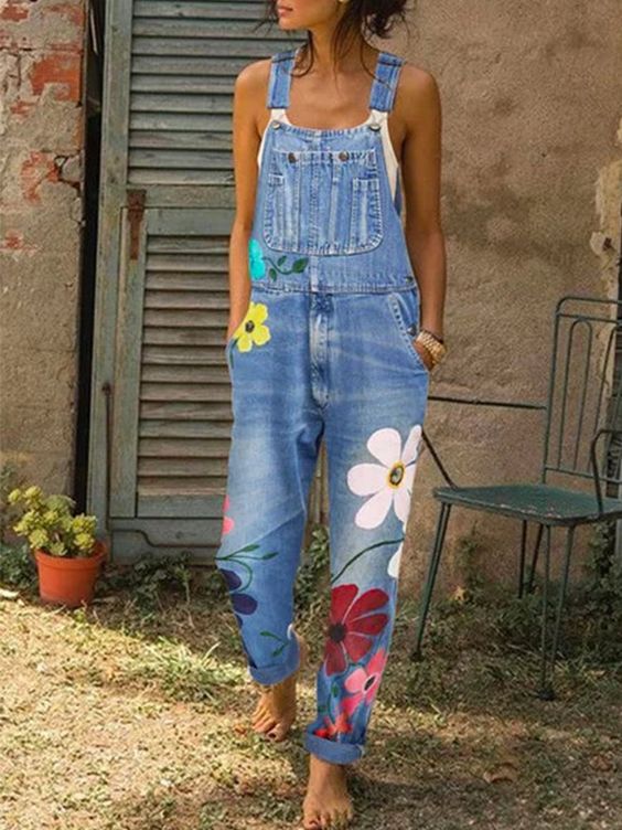 Damen Overall Blumenmuster Lässig
