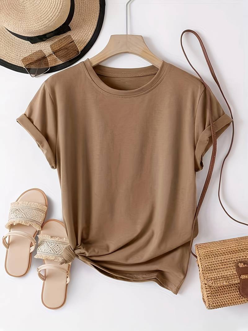 Norvielle Damen Rundhals T-Shirt Einfach Weiß