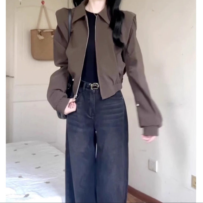 Damen Kurzjacke Reißverschluss Langarm