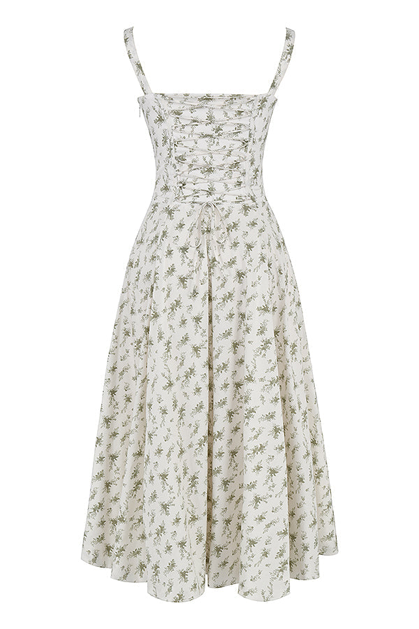 Pastellgrünes Damen Midikleid Taillenformend