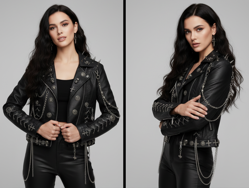 Unisex Bikerjacke Metallelemente