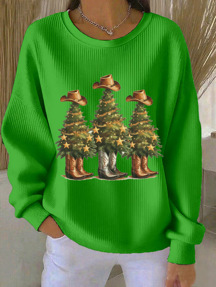 Noor Damen Weihnachtspullover Western Weihnachtsbäume