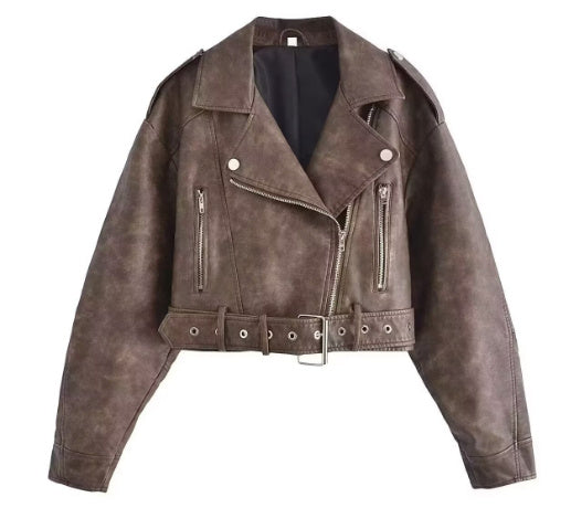 Damen Motorradjacke Leder Reißverschluss