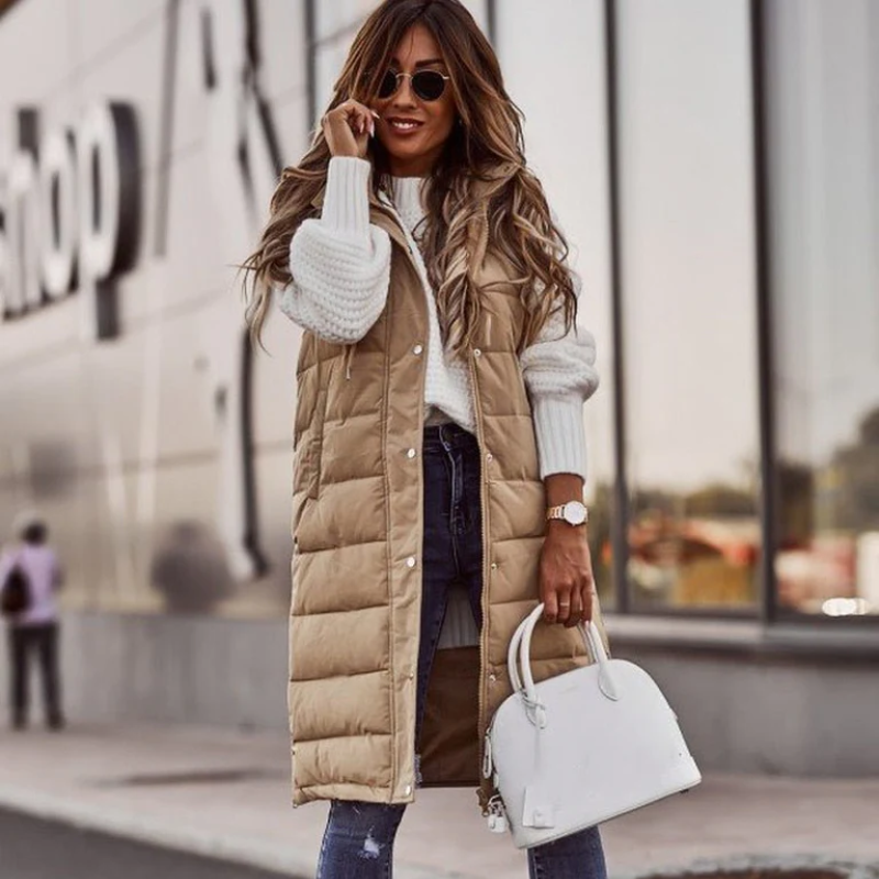 Damen Leichte Daunenjacke Lang Steppjacke