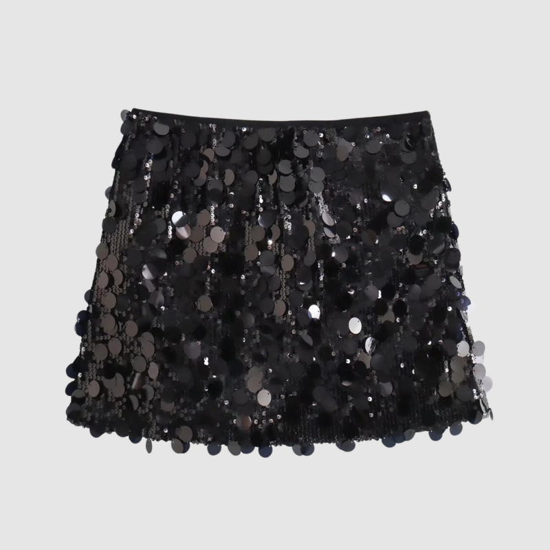 Damen Paillettenrock Silber Kurz