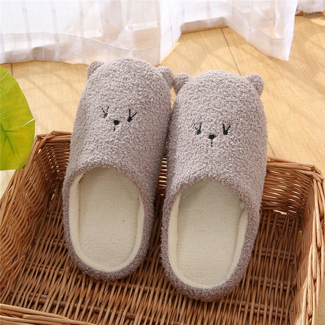 Flauschige Damen Tierpantoffeln Weich Beige