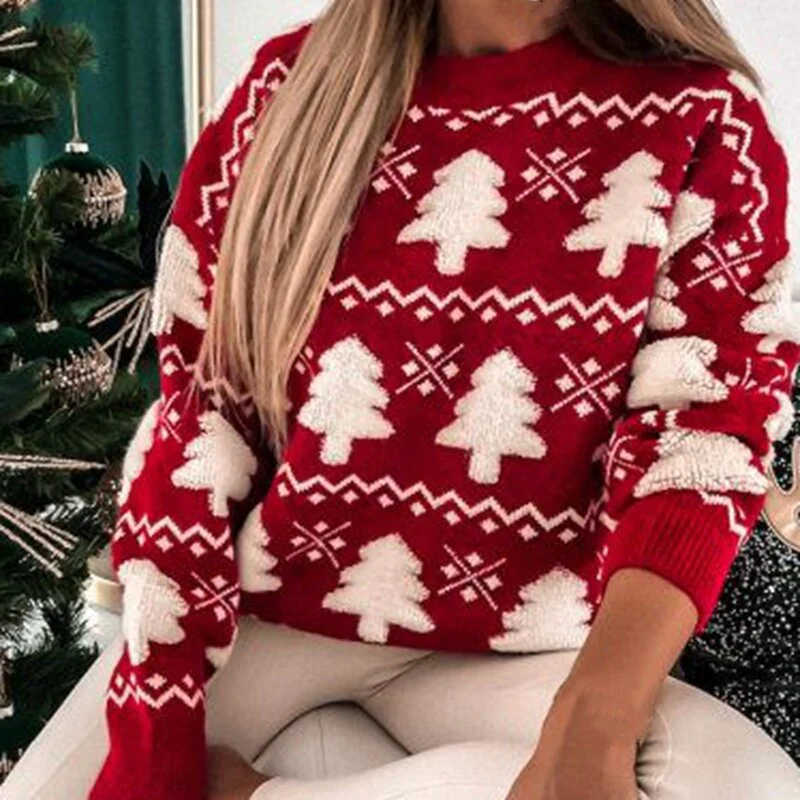 Norvielle Damen Sweatshirt Wollstrick Kiefernmuster Gerippt