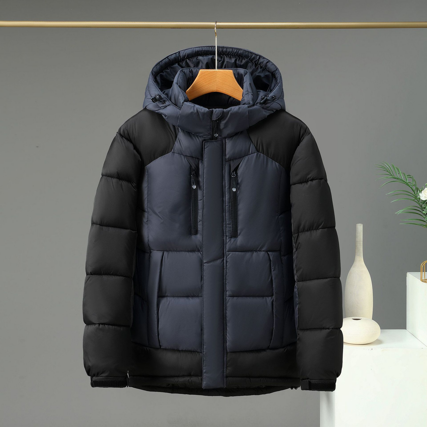 Herren Steppjacke Wattiert Mit Abnehmbarer Kapuze