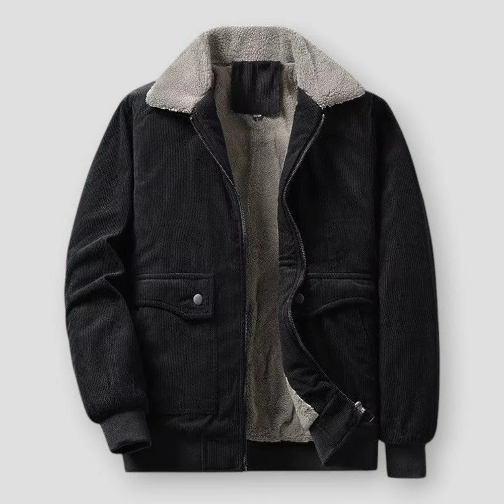 Herren Bomberjacke Cord Sherpa-Kragen Fleece-Futter Relaxed Fit