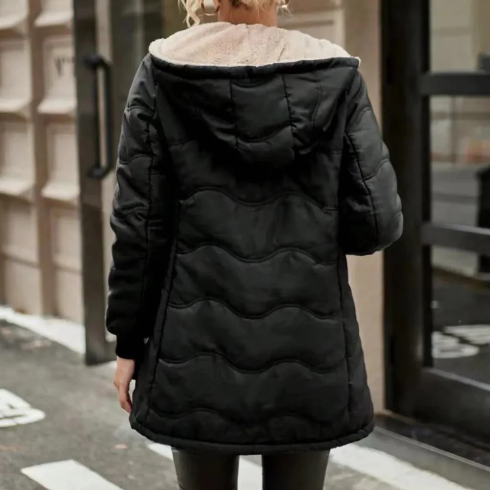 Damen Trenchcoat Slim Fit mit Kapuze Fleece gefüttert