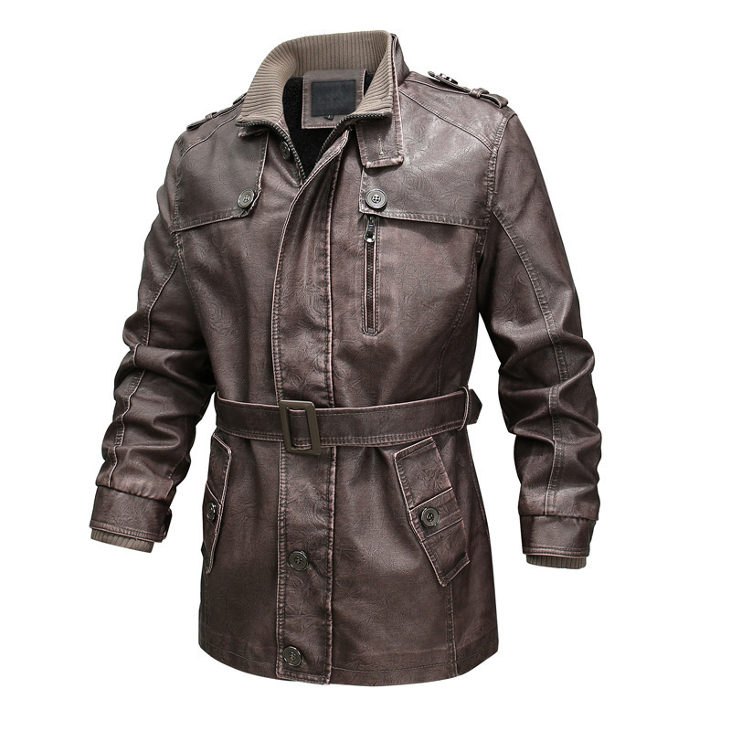 Herren Lederlook Trenchcoat Regular Fit Asymmetrischer Reißverschluss