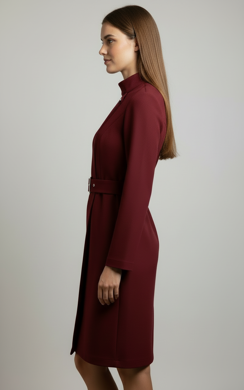 Damen Winter-Mantelkleid Gürtel Midilänge