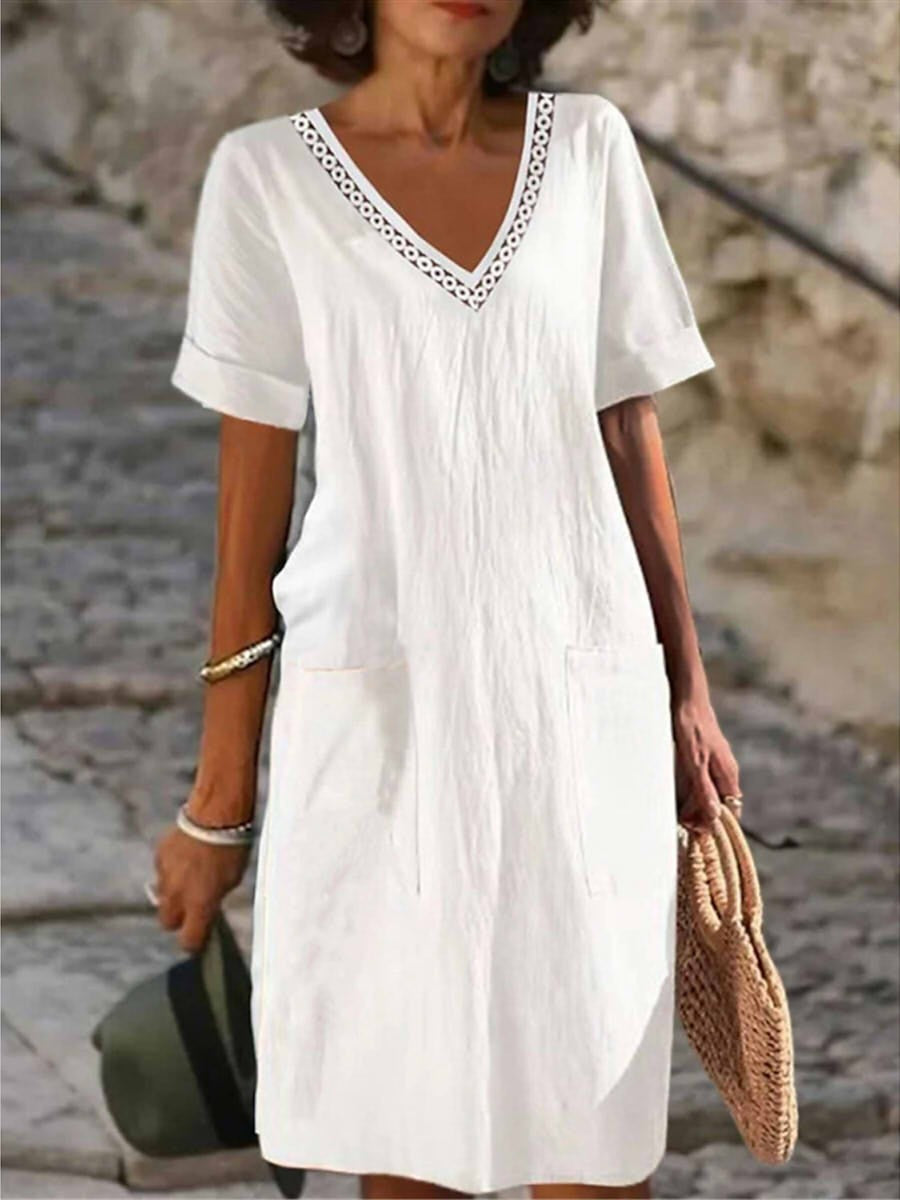 Damen Sommerkleid Gerades Kleid Mit V-Ausschnitt Jasmin - Norvielle