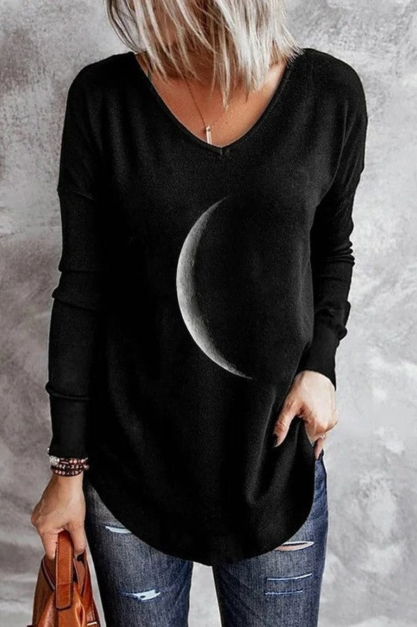 Damen Sweatshirt Weiches Strickmaterial Lockere Passform V-Ausschnitt - Norvielle