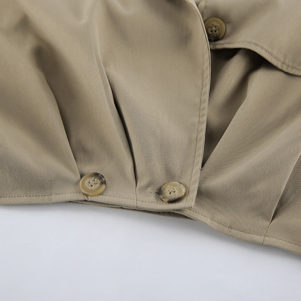 Damen Kurz-Trenchcoat Khaki Breiter Kragen