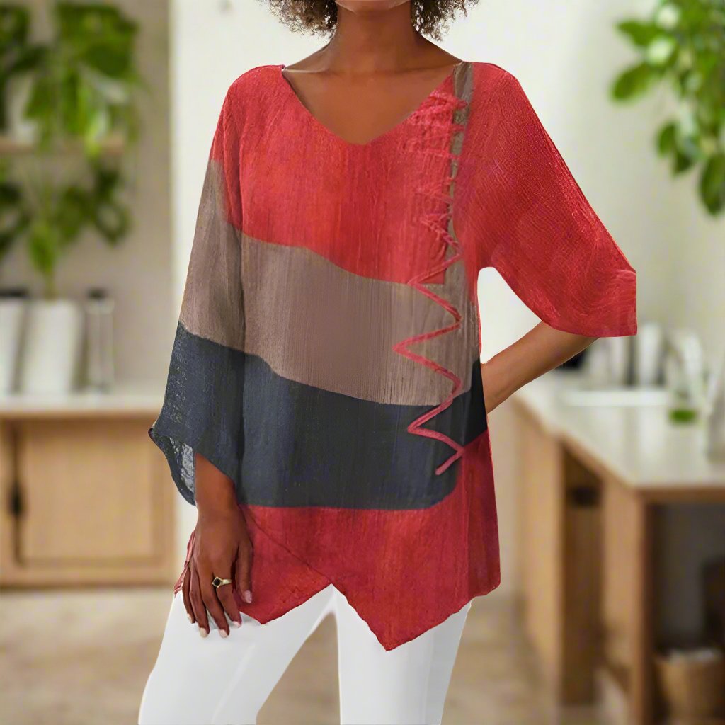 Damenbluse Dreifarb-Design Elegante Bluse Modern Vielseitig