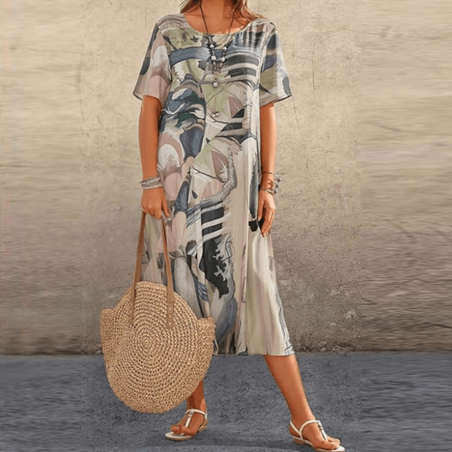 Damen Sommerkleid Blumenmuster Elegantes Midi Kleid