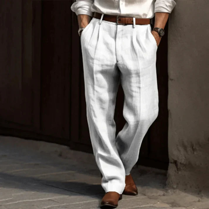 Herren Leinenhose Lockerer Schnitt Beige