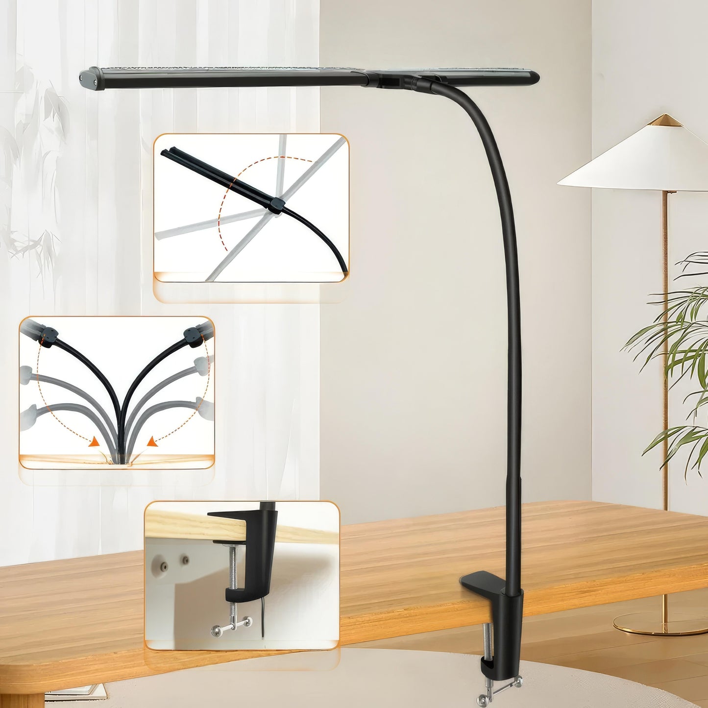 Norin Dimmbare LED-Schreibtischlampe Doppelkopf