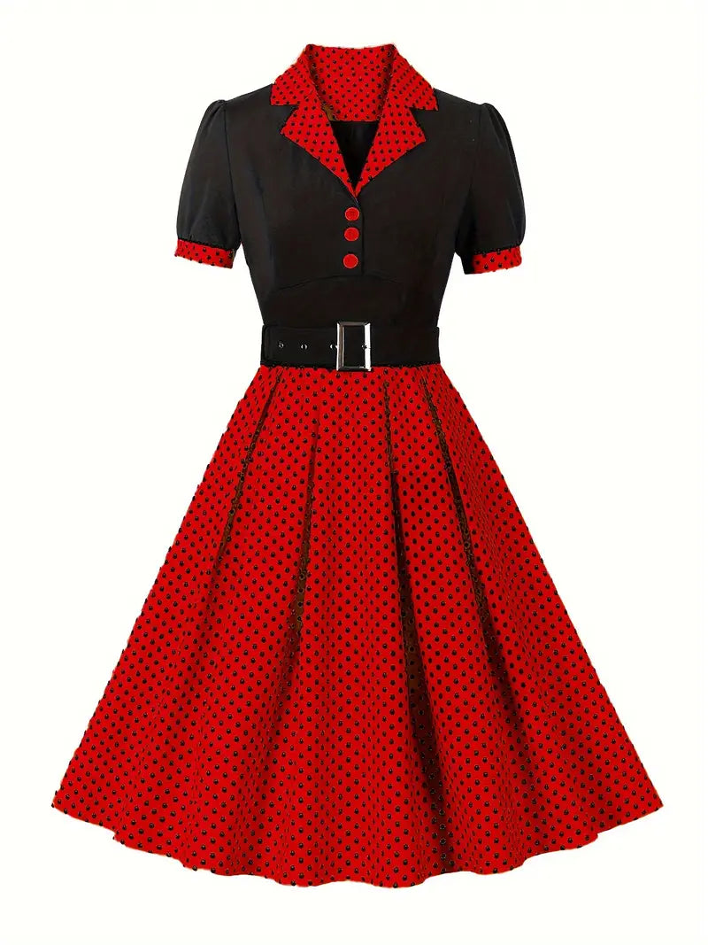 Damen Vintage Kleid mit Polka Dots Herbst Stil