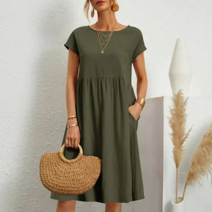 Damen Baumwollkleid Rundhalsausschnitt