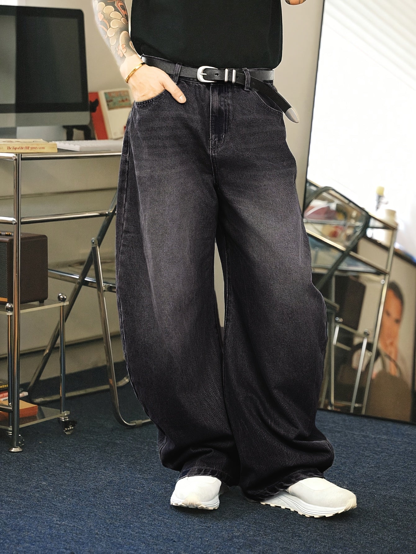 Herren Baggy Jeans Gerades Bein Weite Passform