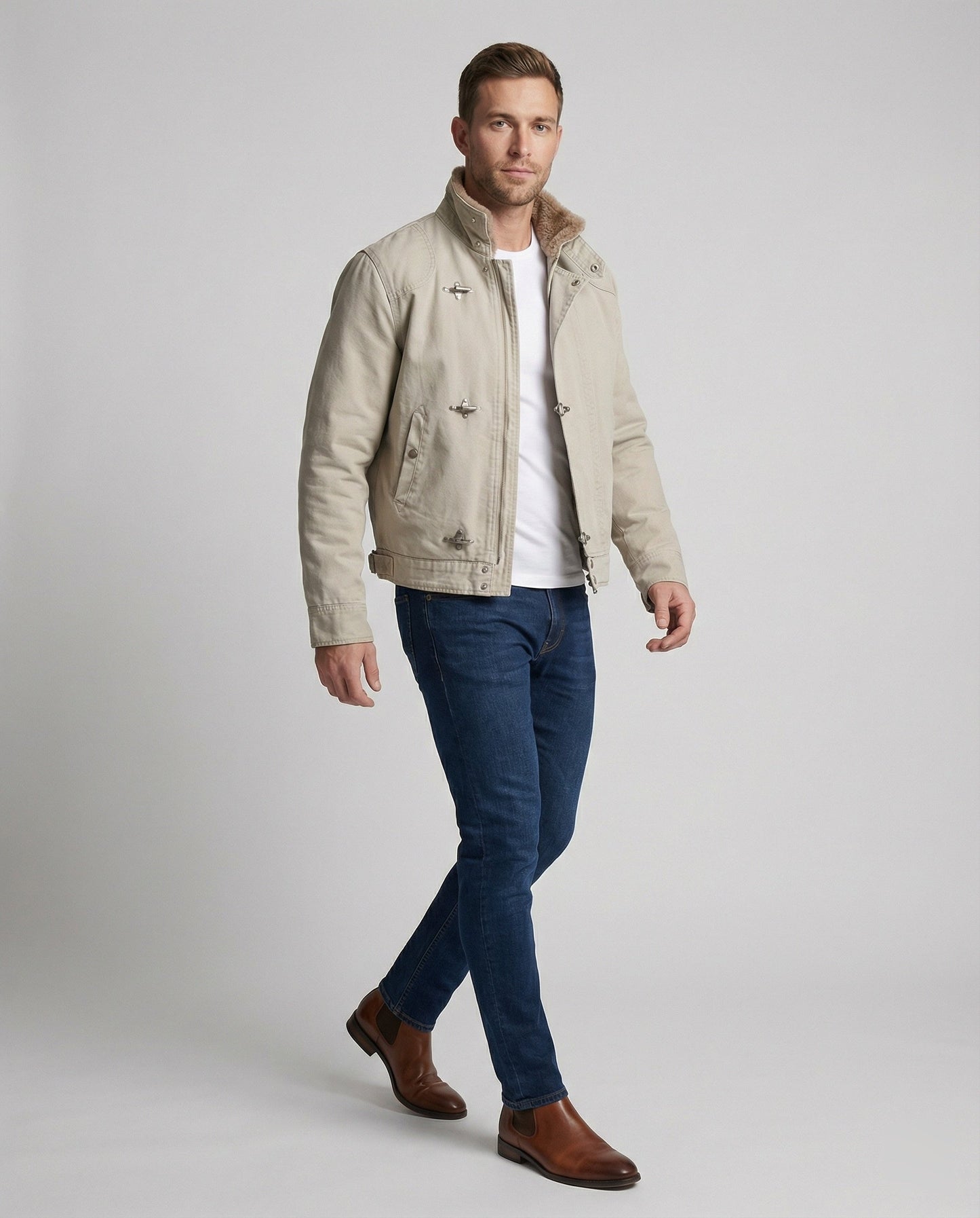Herren Canvasjacke Teddykragen