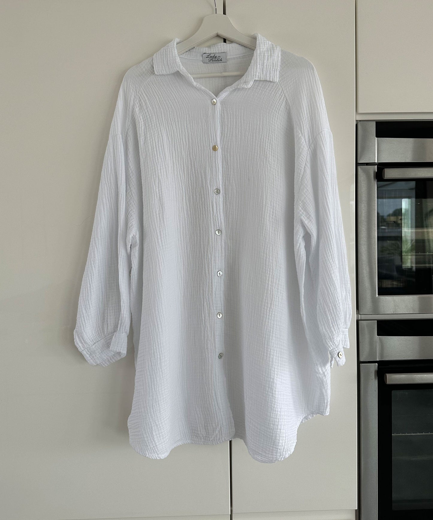 Damen Oversize Bluse aus Musselin mit Glitzerdetail Weiß