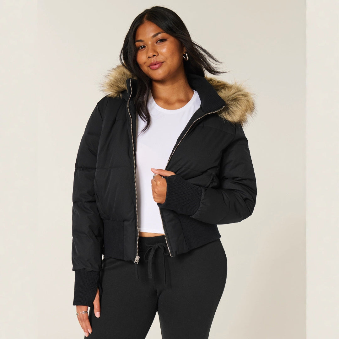 Damen Wattierte Steppjacke Mit Kapuze Warm