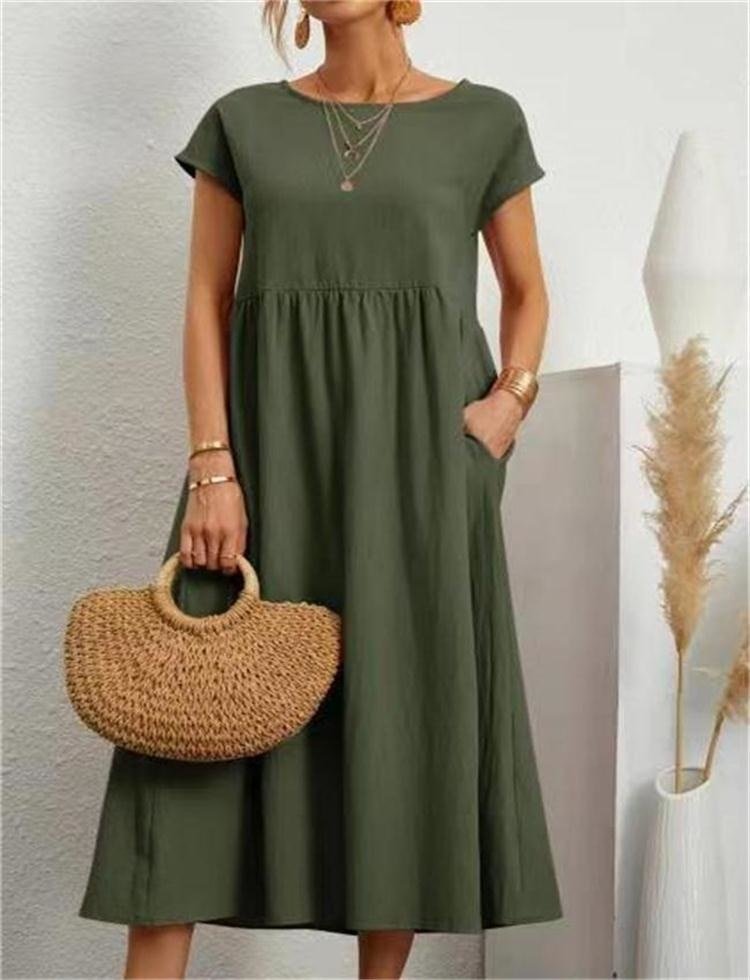 Damen Sommerkleid Rundhalsausschnitt Leicht Femini