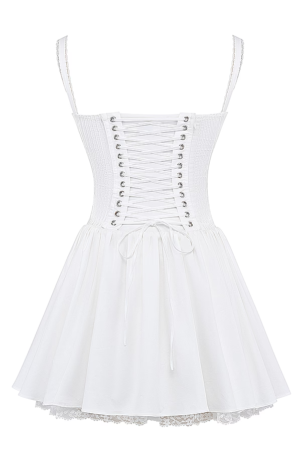 Damen Korsett Minikleid mit Trägern Rüschendetails