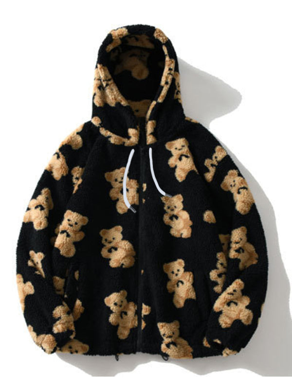 Norvielle Damen Kapuzensweatshirt Teddyfell Muster Lockeres Design