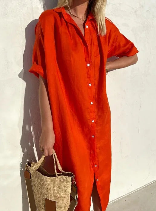 Damen Hemdkleid Lässig Baumwolle Weiß