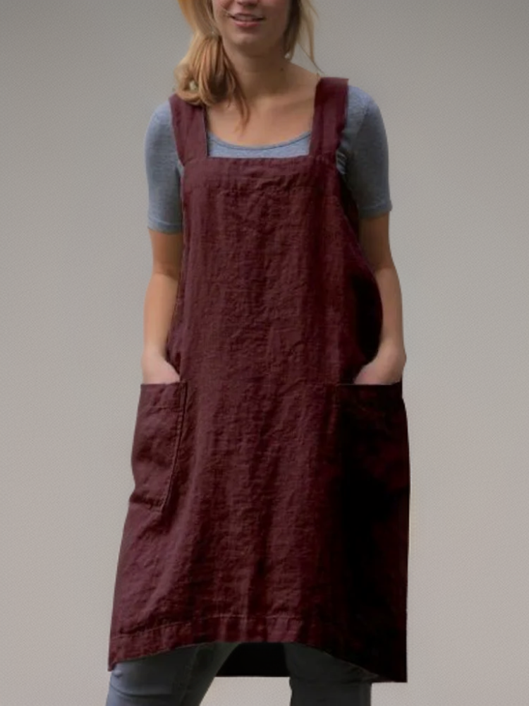 Damen Kleid Schürzenform Mit Taschen Durchgehend
