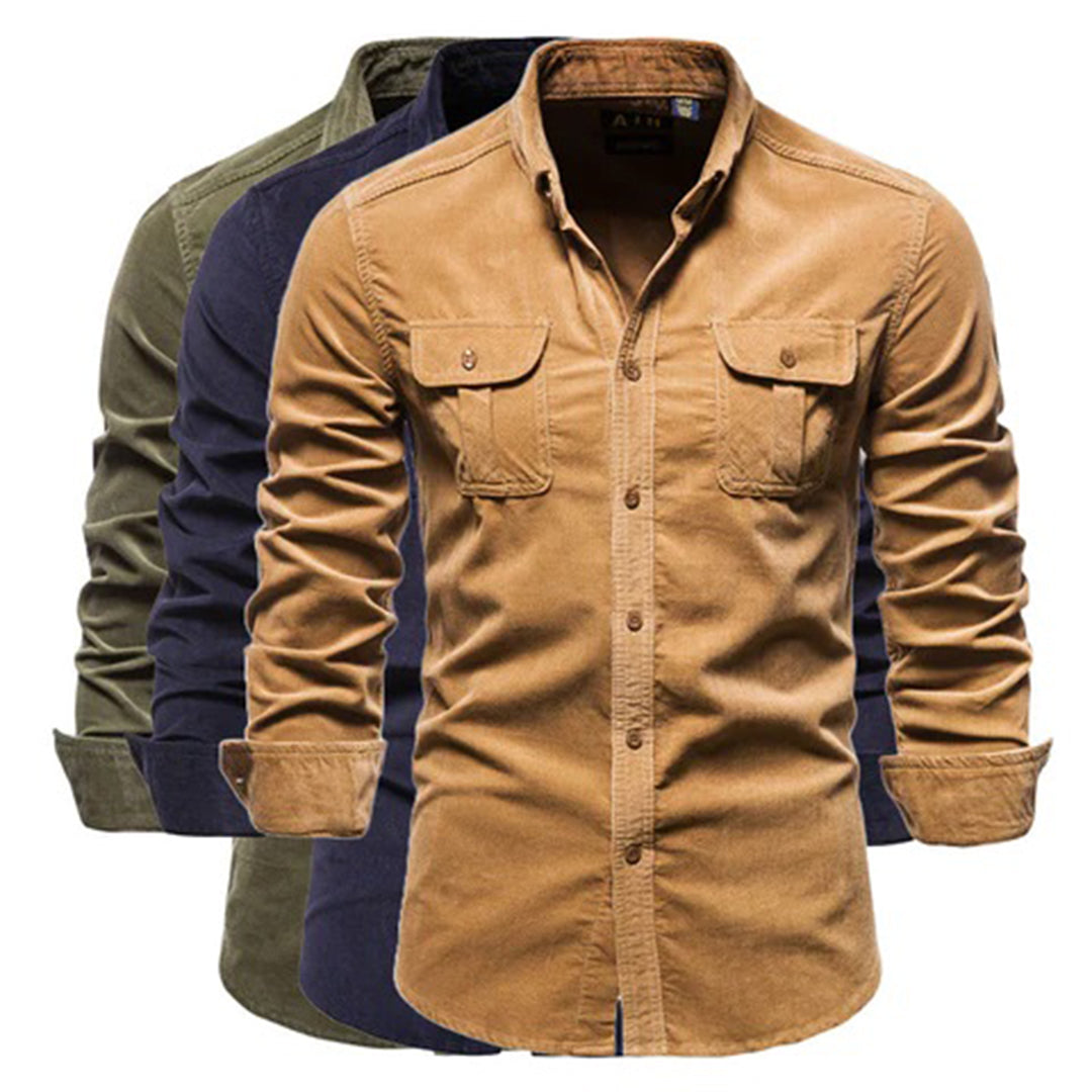 Herren Cordhosen-Hemd Warmes Komfort-Hemd Corduroy Beige